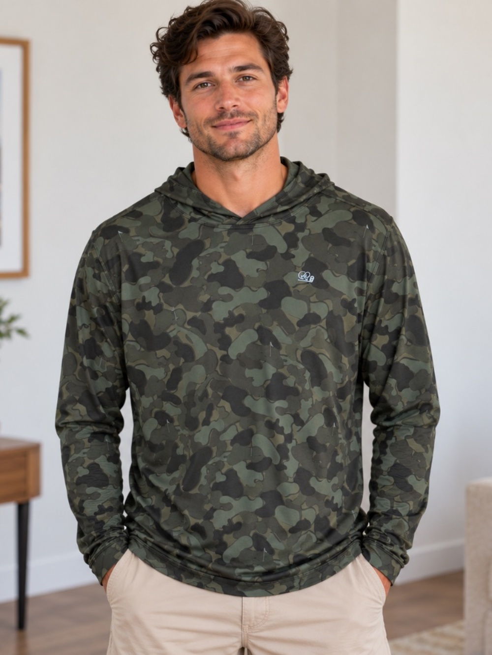 Good Good Golf Men’s XL Camo Performance Hoodie Green Golf Pullover Stretch